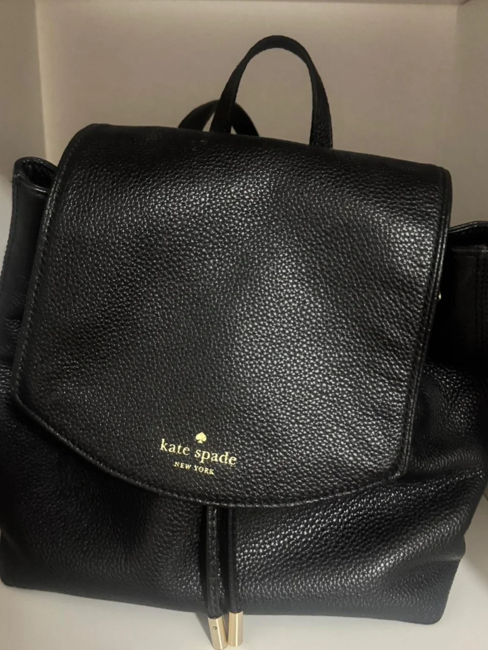 kate spade Black Pebbled Leather Backpack with Gold Hardware